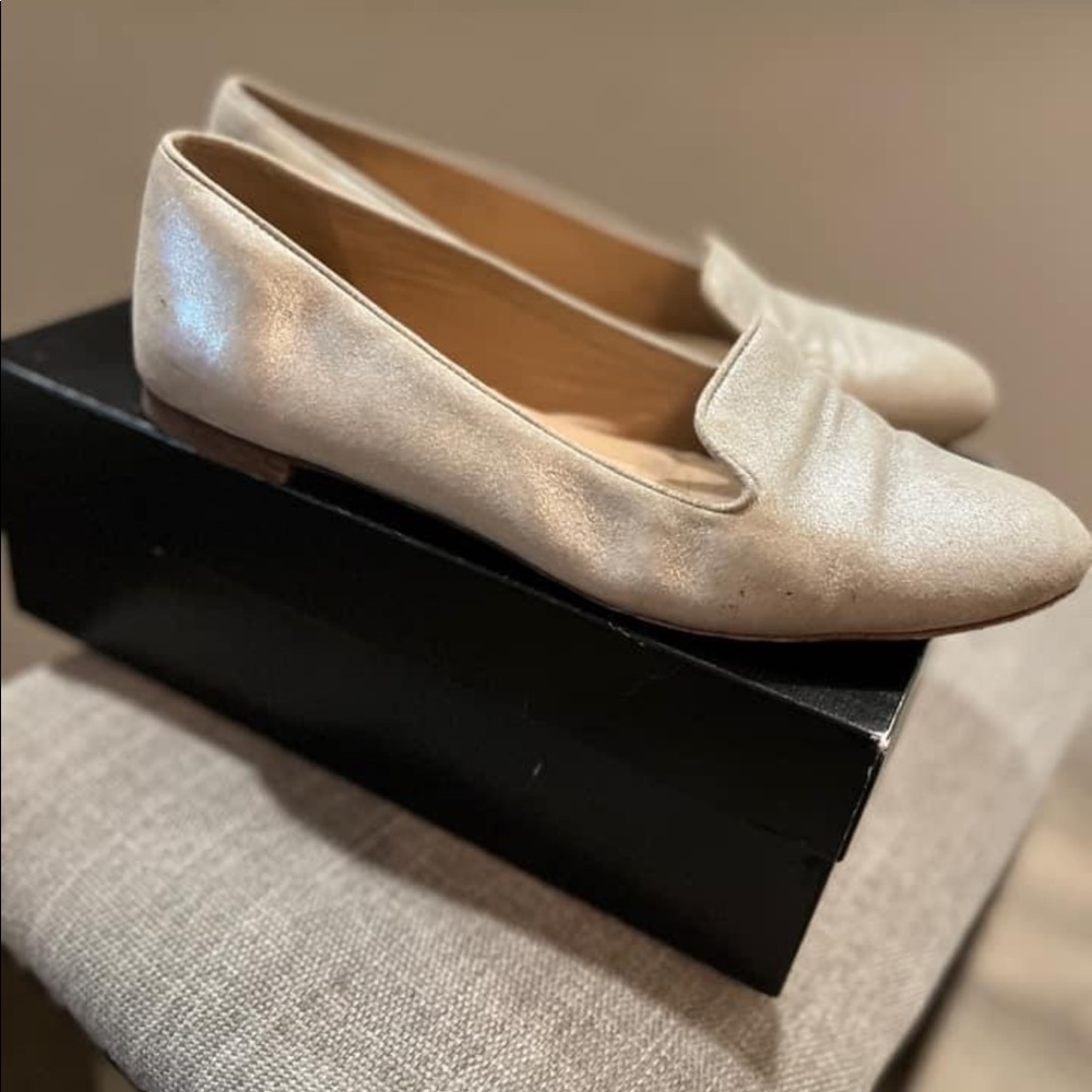 J crew Cleo metallic suede loafers